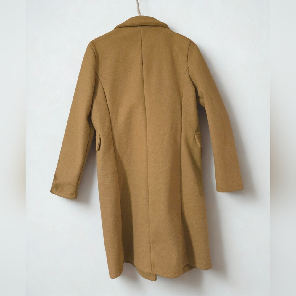 Women's Size Lg Camel double breasted Trench Coat Stylish Jacket Warm - Picture 5 of 6
